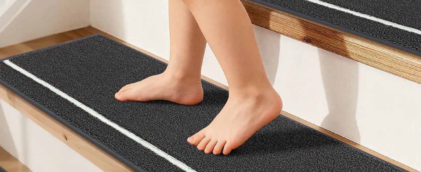 Feet on Luminous Strip Stair Runners