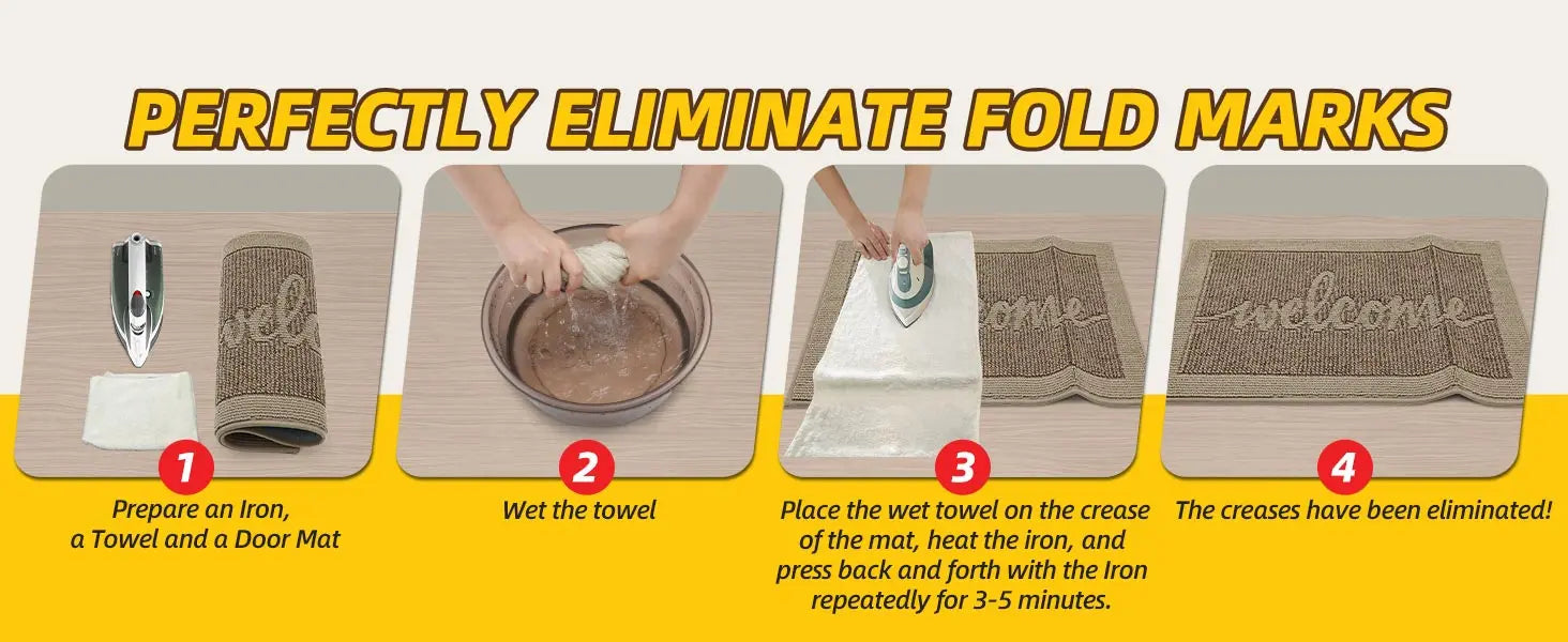 Flatten Creases of Beige Welcome Door Mat