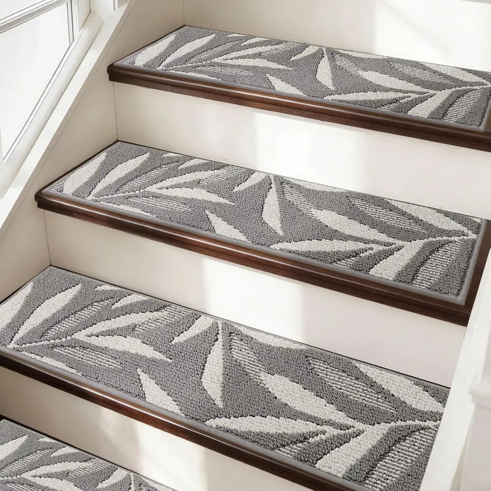 Grey Modern Leaf Pattern Stair Treads
