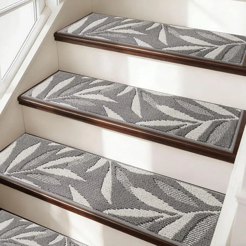 Grey Modern Leaf Pattern Stair Treads