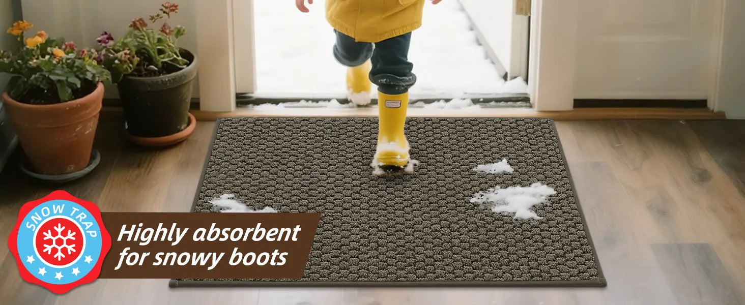 Greyish Brown Honeycomb Anti-Slip Entryway Mat Suitable for Snow Day