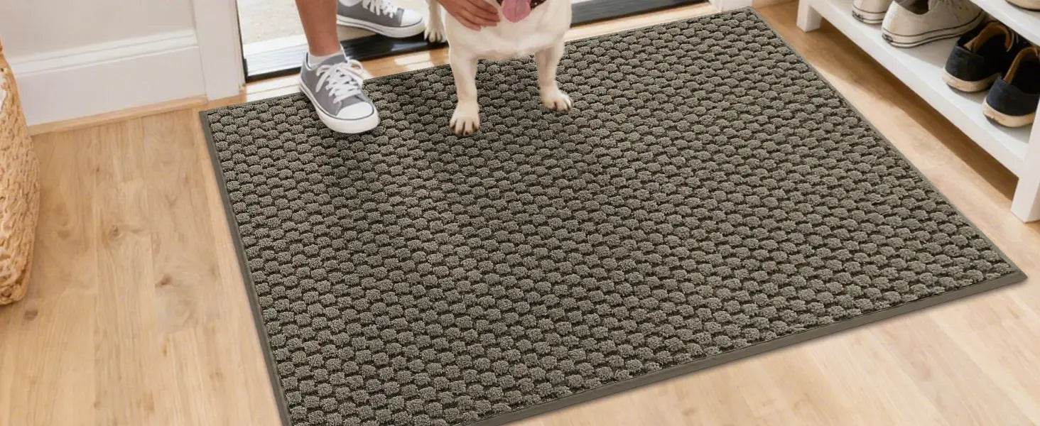Greyish Brown Honeycomb Anti-Slip Entryway Mat on Front Door Floor