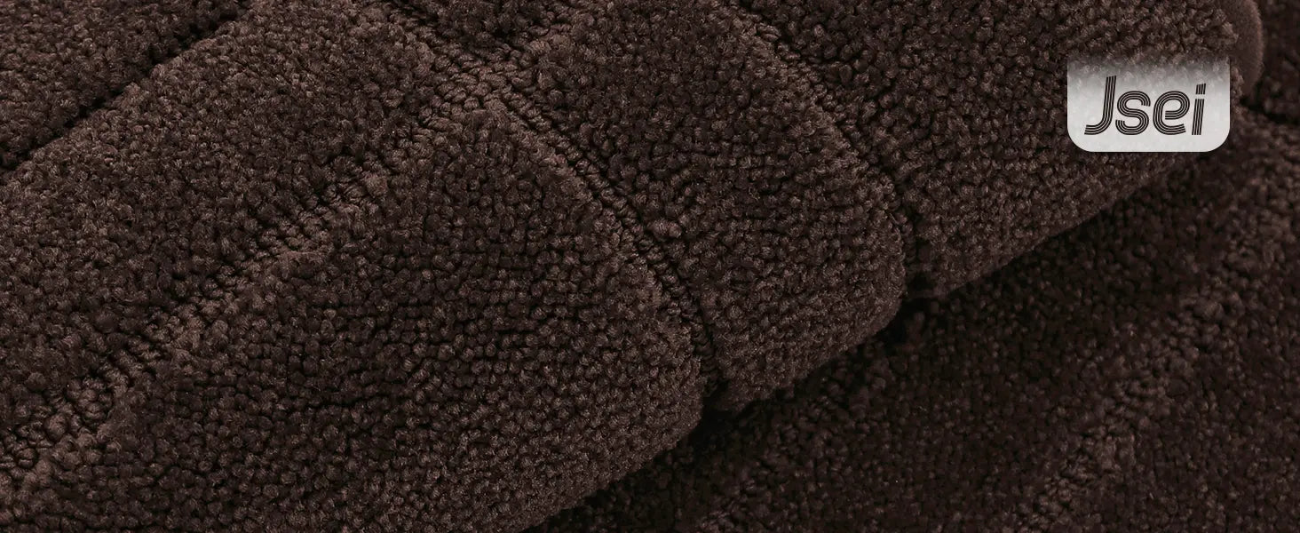Close-up of brown textured fabric of kitchen rug