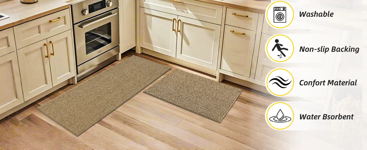 Plain Washable Absorbent Kitchen Mats with Various Features