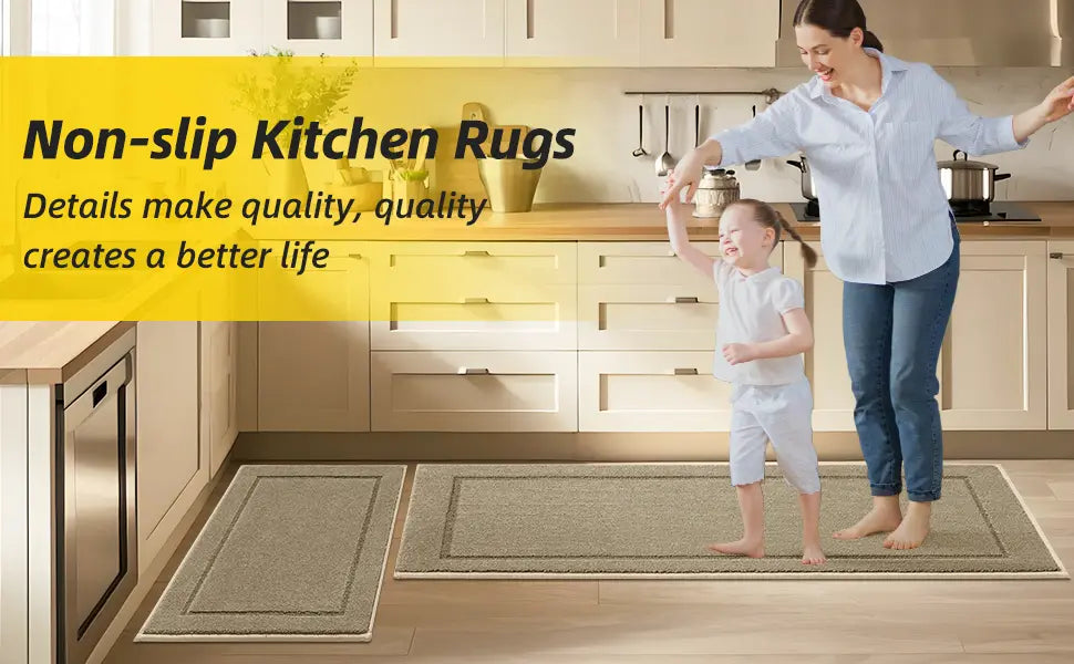 Product Description Banner of Bordered Washable Absorbent Kitchen Mats