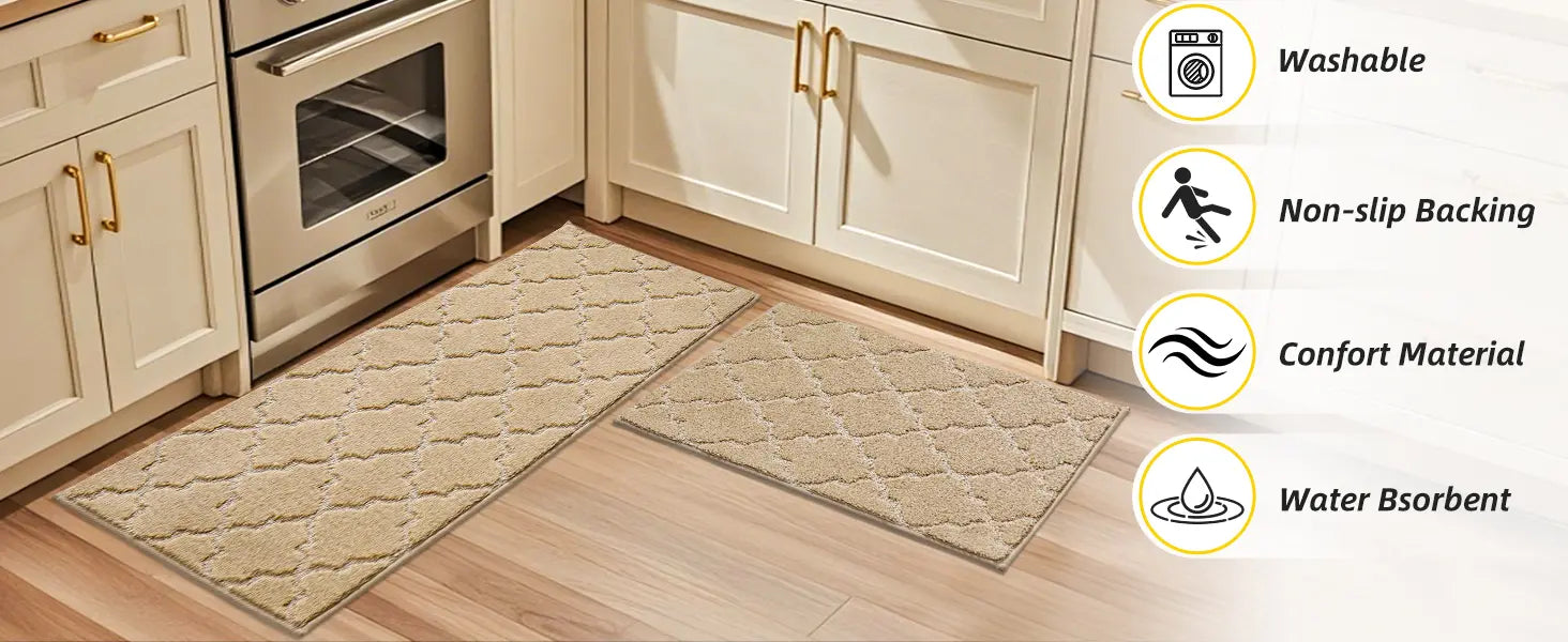 Trellis Washable Absorbent Kitchen Mats with Multi Features