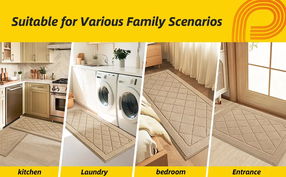 Versatile Kitchen Floor Application of Diamond Washable Absorbent Kitchen Mats