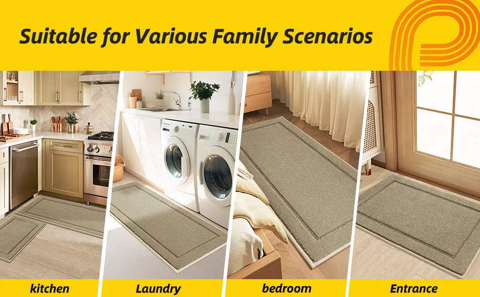 Versatile Staircase Application of Bordered Washable Absorbent Kitchen Mats