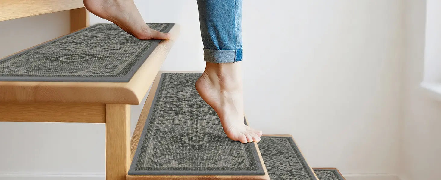 Woman Go Downstair by Floral Stair Treads